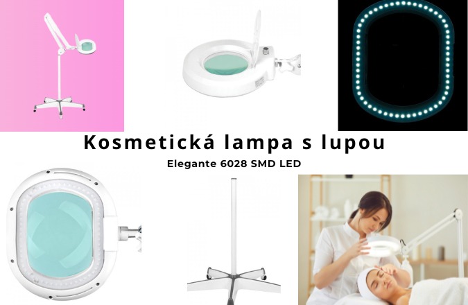 Bílá kosmetická lampa s lupou a LED osvětlením pro přesnou práci v kosmetických salonech. Kosmetička používá tuto lampu s lupou pro precizní výsledek.